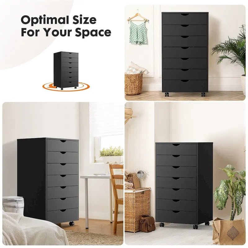 Mobile Wood Storage Cabinets with Wheels and 7 Drawer