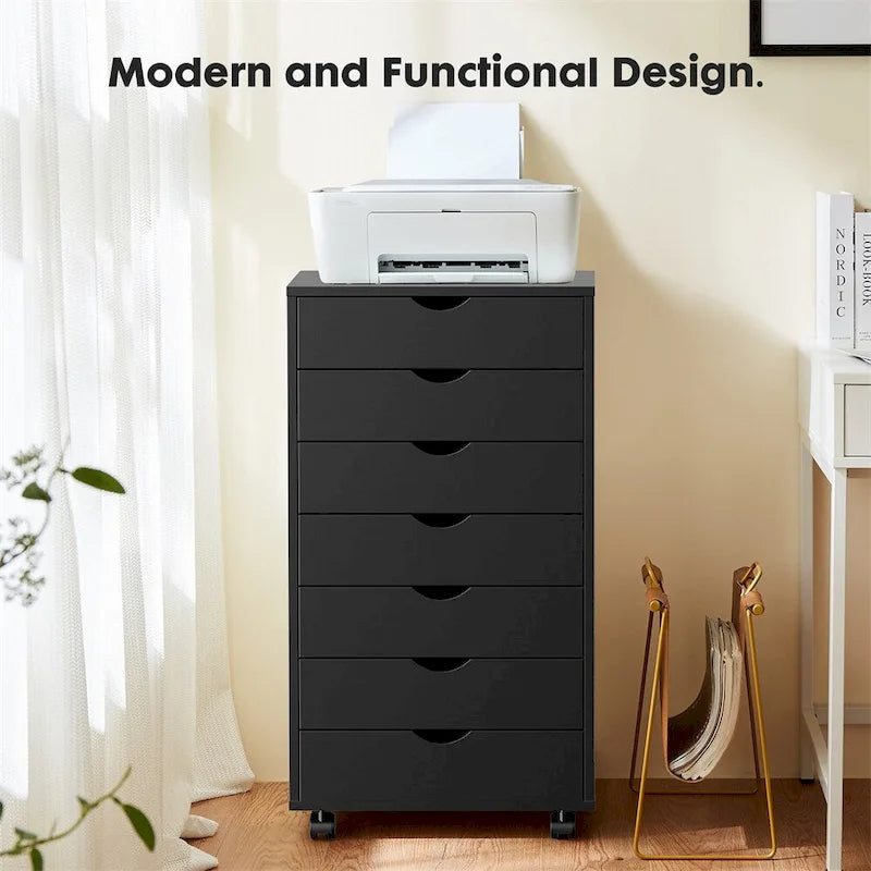 Mobile Wood Storage Cabinets with Wheels and 7 Drawer