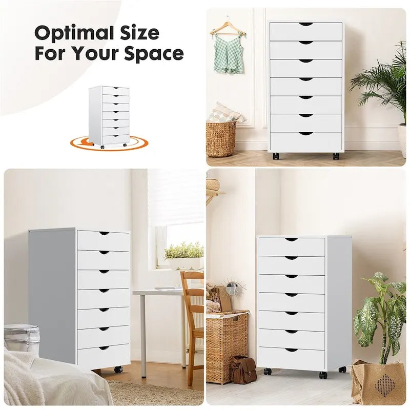 Mobile Wood Storage Cabinets with Wheels and 7 Drawer