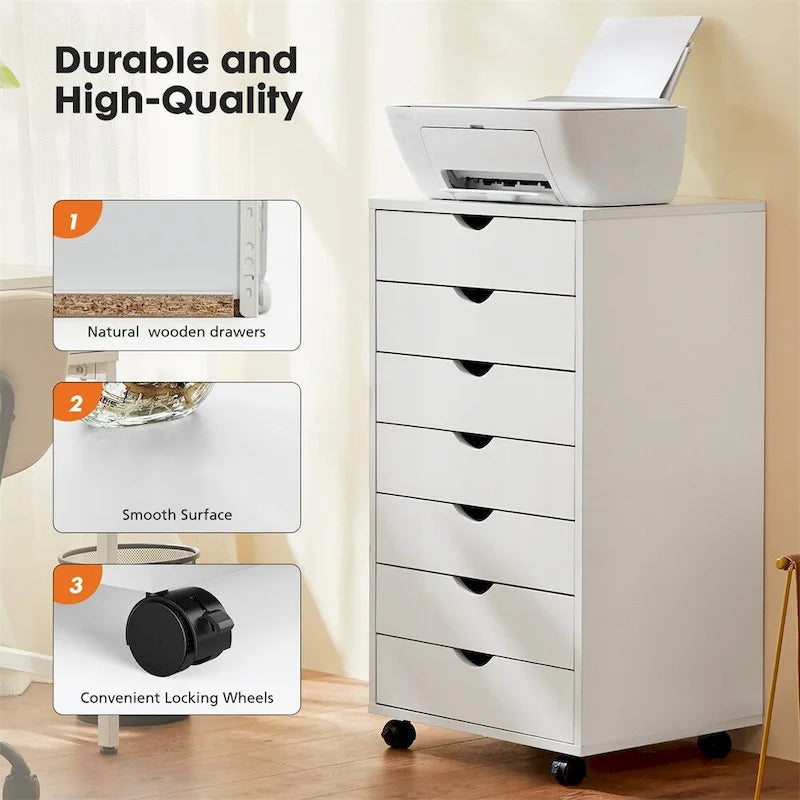 Mobile Wood Storage Cabinets with Wheels and 7 Drawer