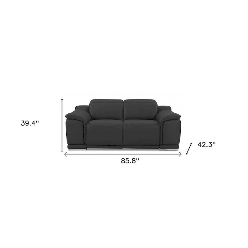 Two Piece Indoor Dark Gray Italian Leather Five Person Seating Package