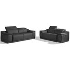 Two Piece Indoor Dark Gray Italian Leather Five Person Seating Package