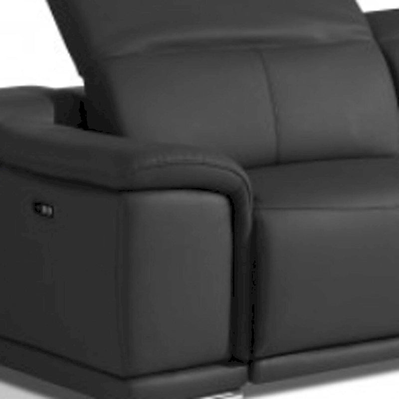 Two Piece Indoor Dark Gray Italian Leather Five Person Seating Package