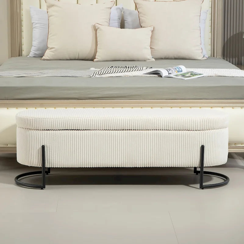 Upholstered Fabric Storage Ottoman with Safety Hinge
