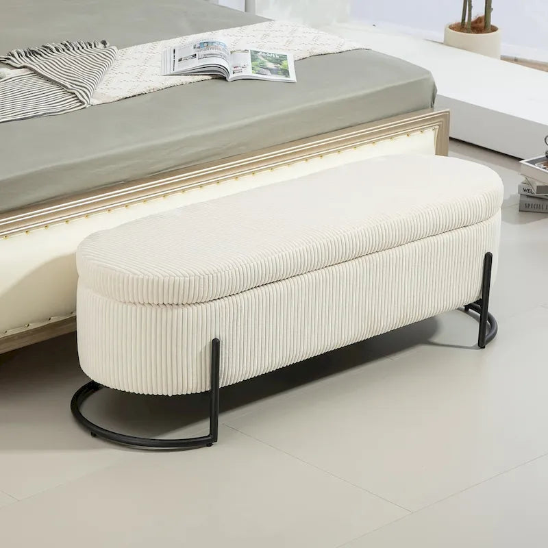 Upholstered Fabric Storage Ottoman with Safety Hinge