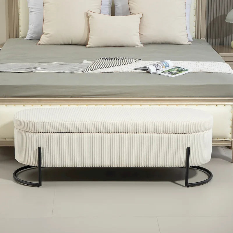 Upholstered Fabric Storage Ottoman with Safety Hinge