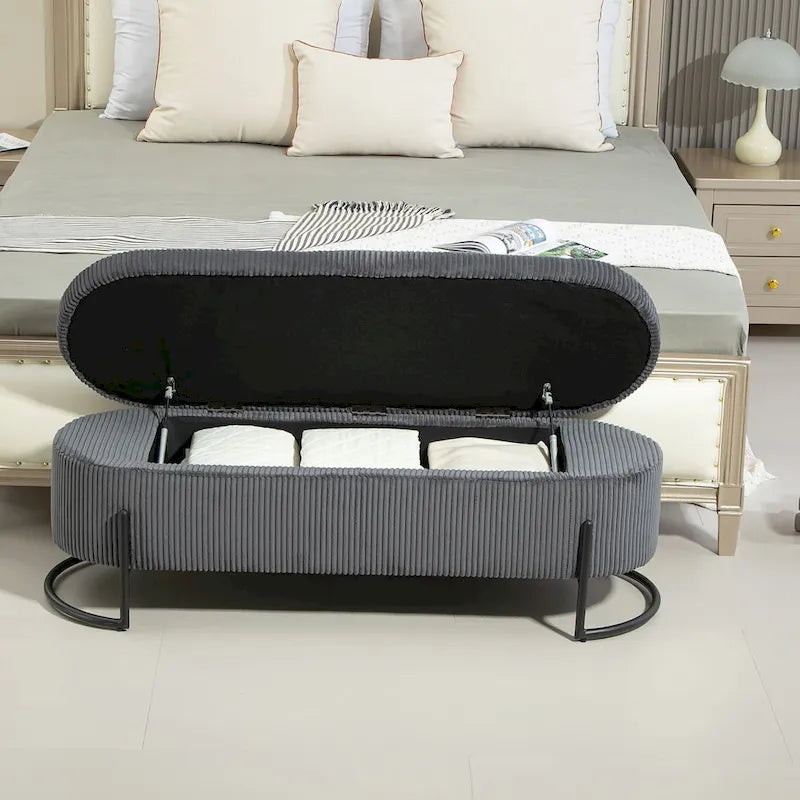 Upholstered Fabric Storage Ottoman with Safety Hinge