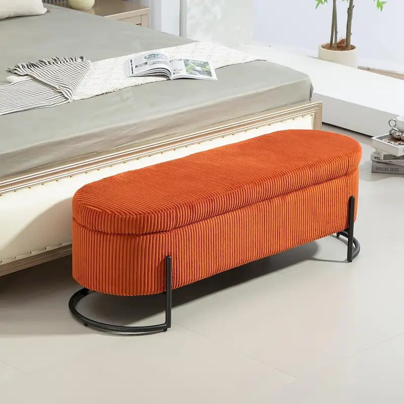 Upholstered Fabric Storage Ottoman with Safety Hinge