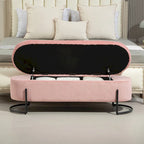 Upholstered Fabric Storage Ottoman with Safety Hinge