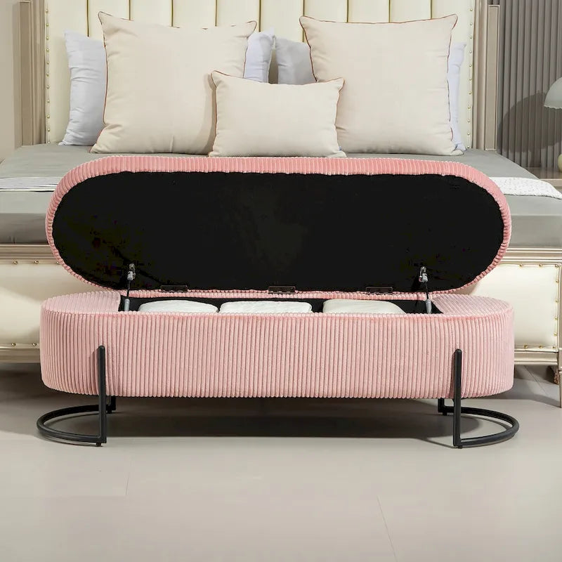 Upholstered Fabric Storage Ottoman with Safety Hinge