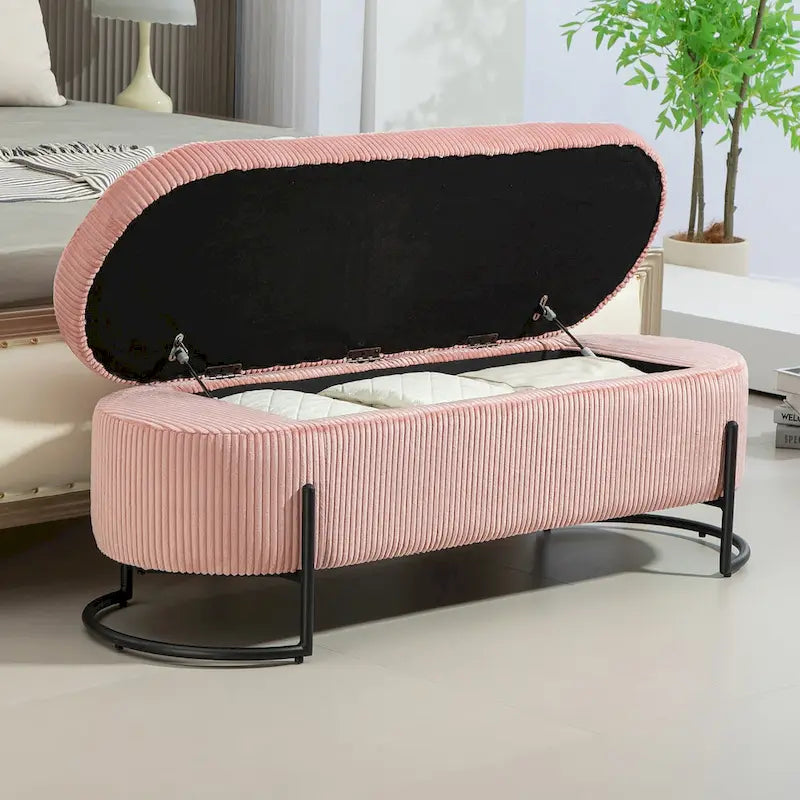 Upholstered Fabric Storage Ottoman with Safety Hinge