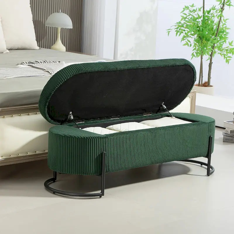Upholstered Fabric Storage Ottoman with Safety Hinge
