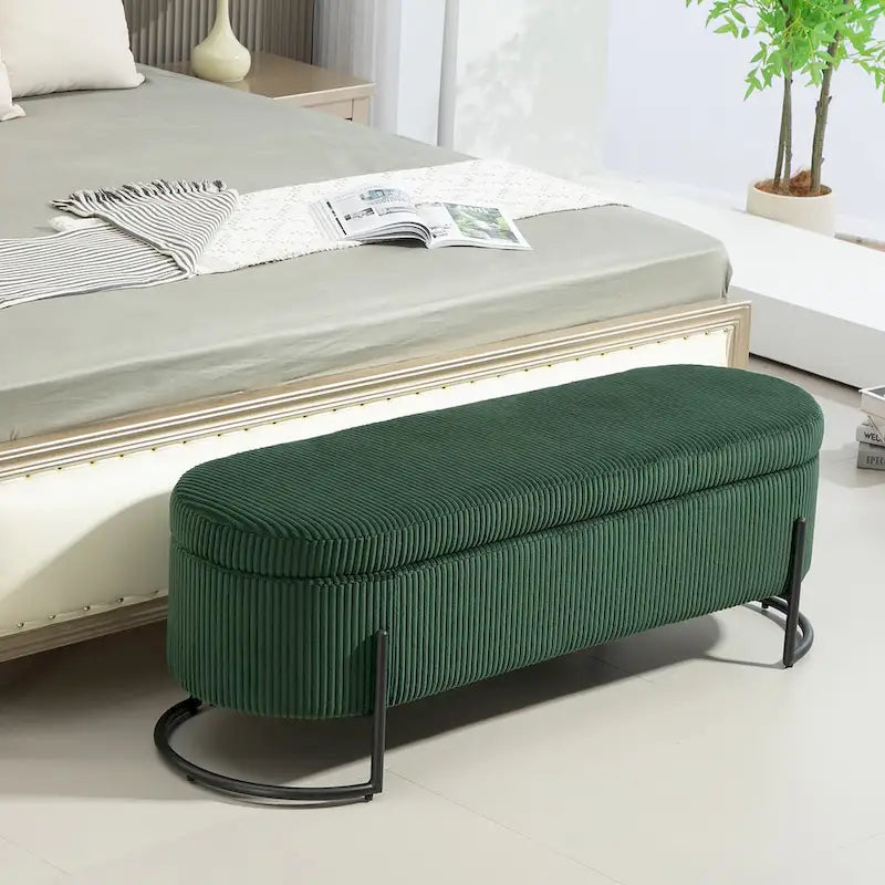 Upholstered Fabric Storage Ottoman with Safety Hinge