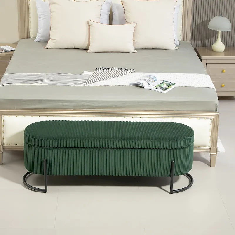 Upholstered Fabric Storage Ottoman with Safety Hinge