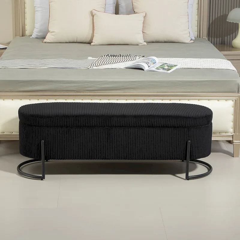 Upholstered Fabric Storage Ottoman with Safety Hinge