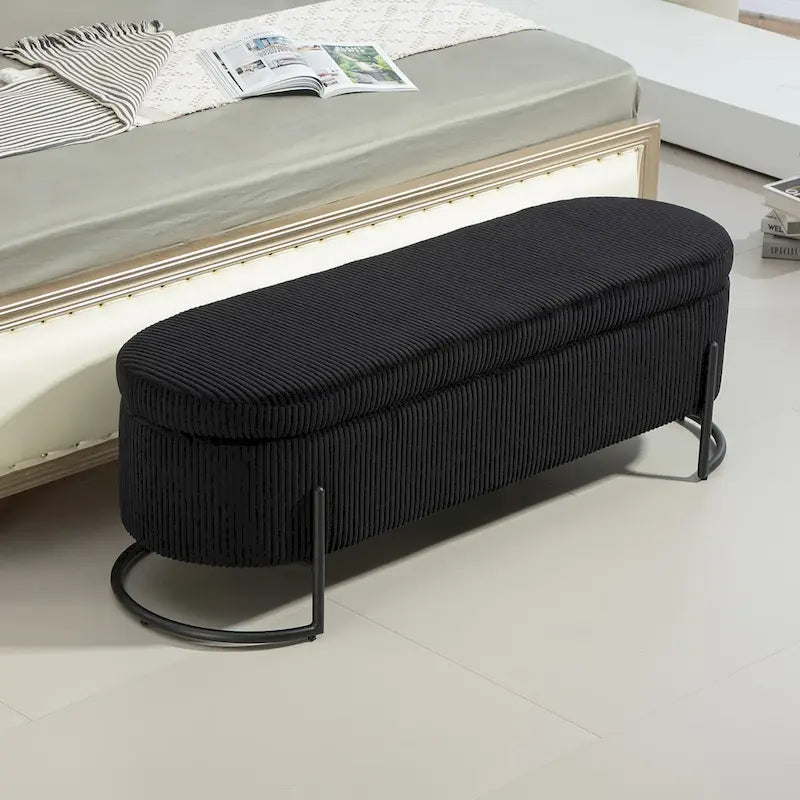 Upholstered Fabric Storage Ottoman with Safety Hinge