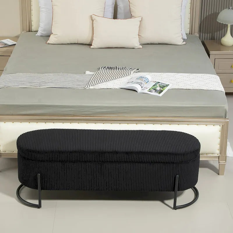 Upholstered Fabric Storage Ottoman with Safety Hinge