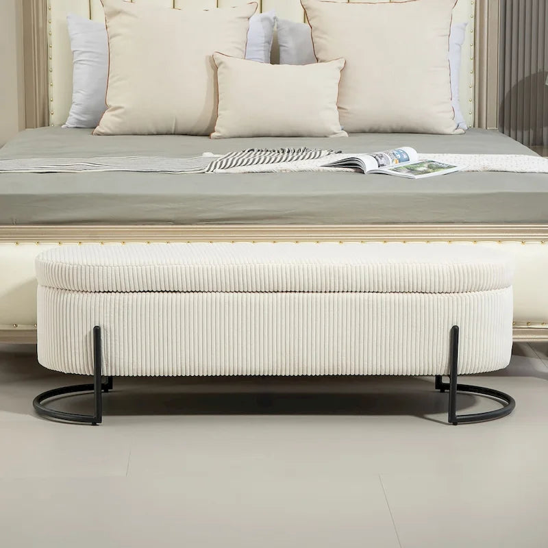 Upholstered Fabric Storage Ottoman with Safety Hinge