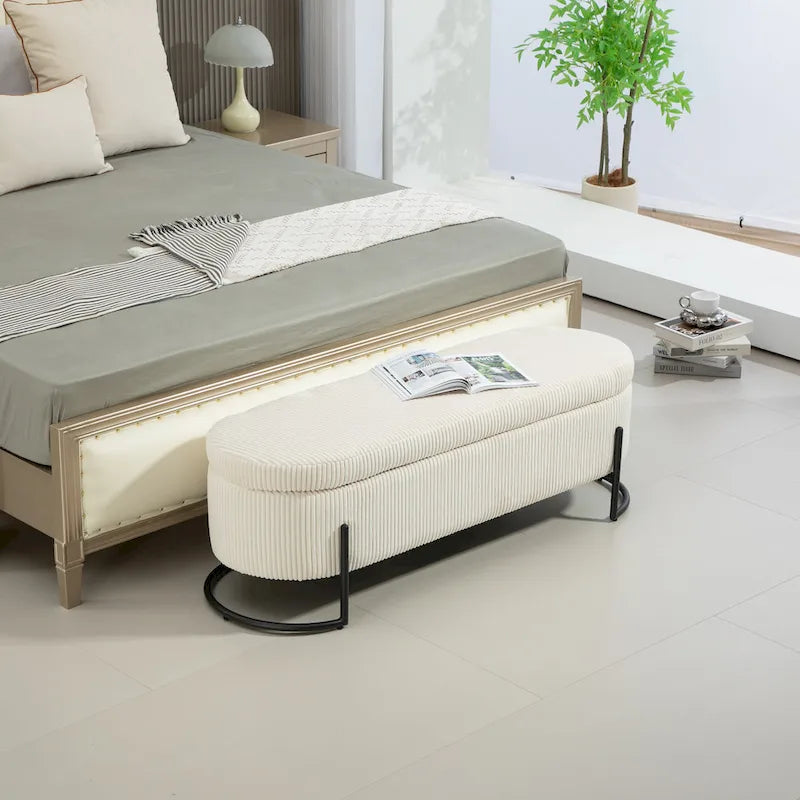 Upholstered Fabric Storage Ottoman with Safety Hinge