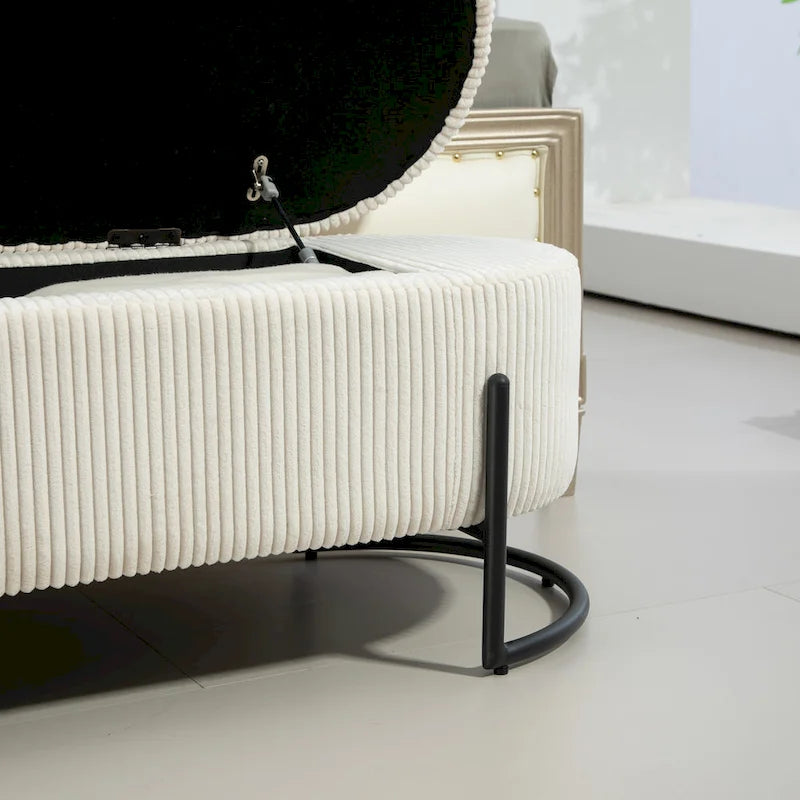 Upholstered Fabric Storage Ottoman with Safety Hinge