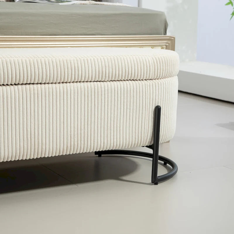 Upholstered Fabric Storage Ottoman with Safety Hinge