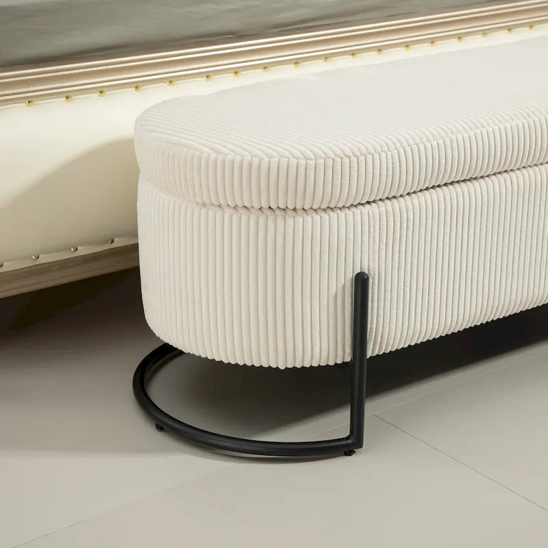 Upholstered Fabric Storage Ottoman with Safety Hinge