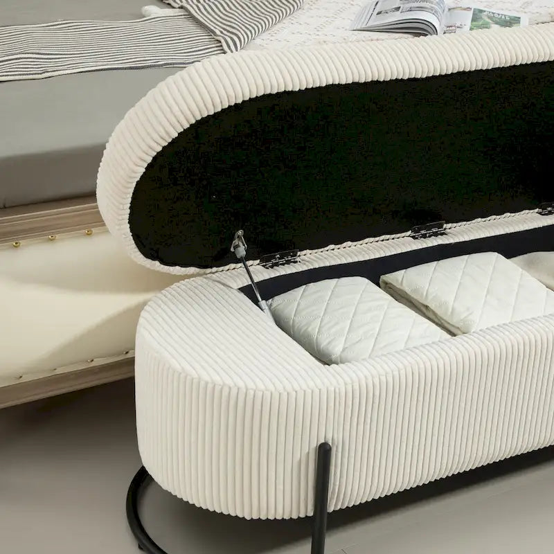 Upholstered Fabric Storage Ottoman with Safety Hinge