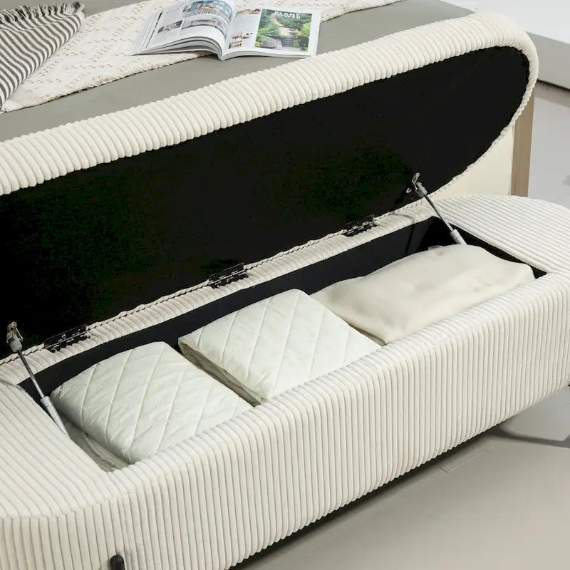 Upholstered Fabric Storage Ottoman with Safety Hinge