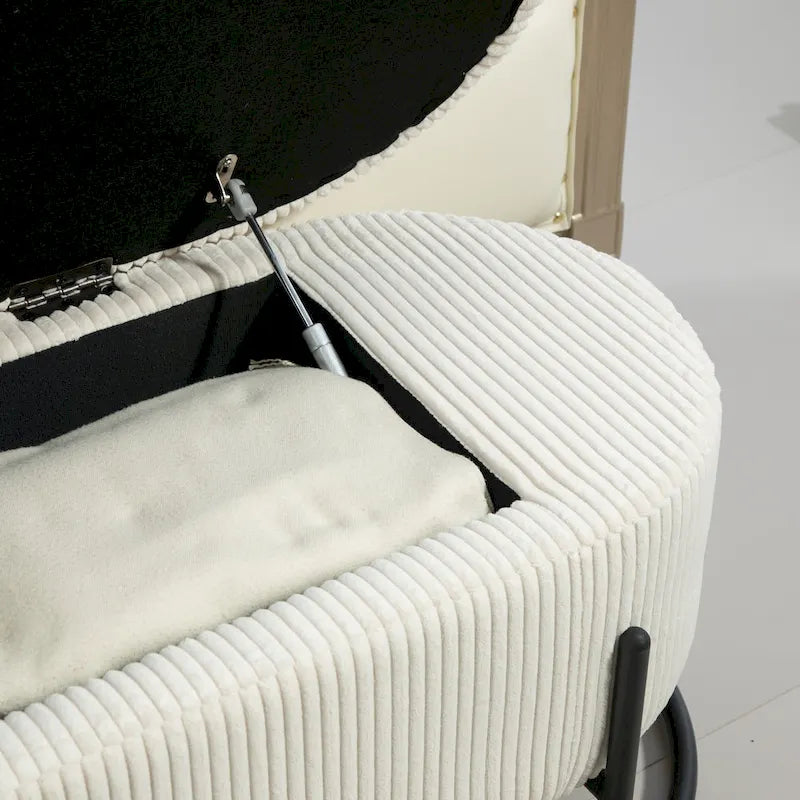 Upholstered Fabric Storage Ottoman with Safety Hinge