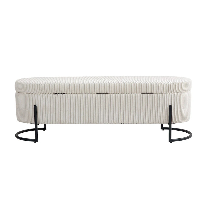 Upholstered Fabric Storage Ottoman with Safety Hinge