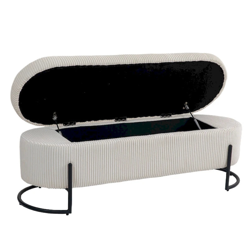 Upholstered Fabric Storage Ottoman with Safety Hinge