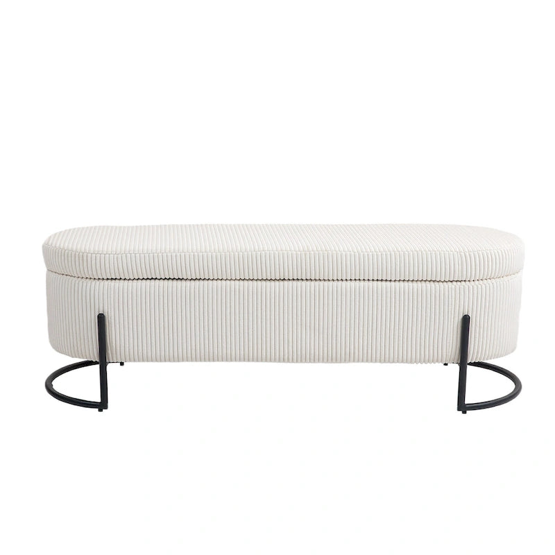 Upholstered Fabric Storage Ottoman with Safety Hinge