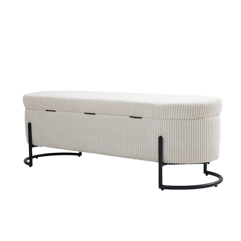 Upholstered Fabric Storage Ottoman with Safety Hinge