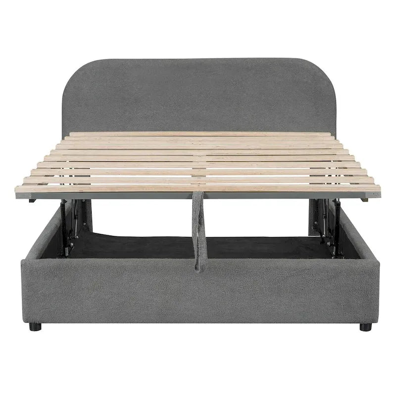 Elegant Upholstered Platform Bed with Curved Headboard